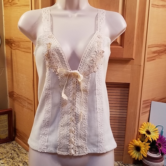 unicorn clothing Tops - Unicorn lace up cream tank, GUC, S